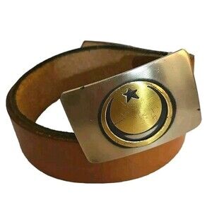 Walter Dyer German Silver Crescent Moon Buckle Belt Brown Leather VTG